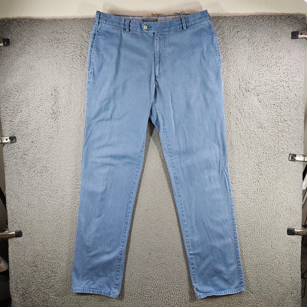 Peter‎ Millar Mens 35x34 Blue Pima Cotton Flat Front Chino Pants Trousers